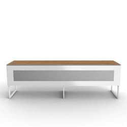 UPMINSTER - Meuble TV bois clair avec porte en verre infrarouge blanche