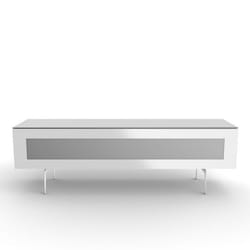 UXBRIDGE - Meuble TV blanc avec porte en verre infrarouge blanche