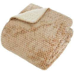 Atmosphera - Plaid flanelle effet sherpa Lyno beige lin 170x130cm créateur d'intérieur