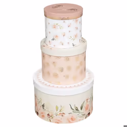 Boites de rangement rondes décorées Princesse - ATMOSPHERA - Lot de 3 - Blanc et rose - Carton