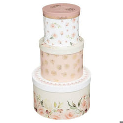 Boites de rangement rondes décorées Princesse - ATMOSPHERA - Lot de 3 - Blanc et rose - Carton