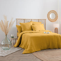 Housse de couette en lin jaune ocre