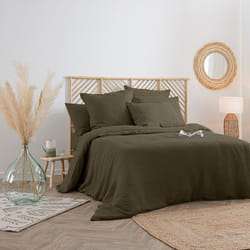 Housse de couette en lin vert kaki