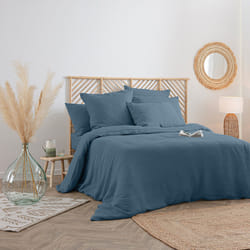 Housse de couette en lin bleu canard