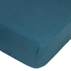 Drap housse 100 % lin B30 bleu canard 140x190