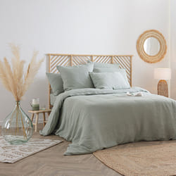 Housse de couette en lin vert céladon 240x220