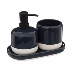 Five - Set Salle de Bain 1 Distributeur de savon 1 Gobelet et 1 Plateau en céramique Bleu pétrole