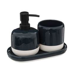 Five - Set Salle de Bain 1 Distributeur de savon 1 Gobelet et 1 Plateau en céramique Bleu pétrole