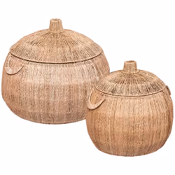Description générale Ce set de 2 paniers de rangement en jute avec couvercle est parfait pour organiser votre espace tout en ...
