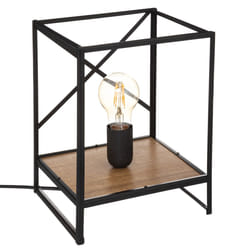 Lampe "Sideo", métal et bois d'acacia, noir, H26 cm