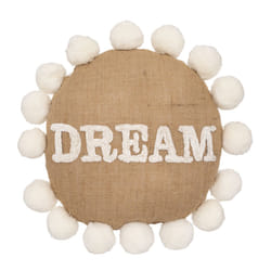 Coussin rond à pompons beige
