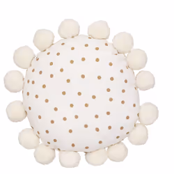 Coussin rond à pompons beige