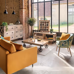 Canapé Candice 3 Places Jaune Ocre En Velours