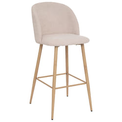 Chaise de bar Céleste beige lin, velours côtelé, pieds métal imitation chêne