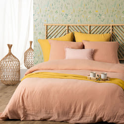 Parure double "Gaze" coton 260x240 rose