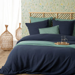 Parure double gaze de coton bleu gris 240x220cm