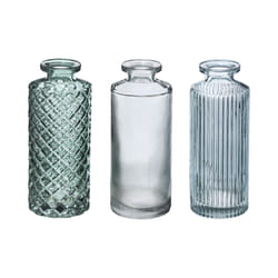 Lot de 3 Soliflores Design  Verre Strié  13cm Vert