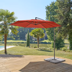Protégez vous du soleil avec le parasol décentré toile ronde Manoa en coloris blé de la marque Hespéride. Les dalles de lesta ...