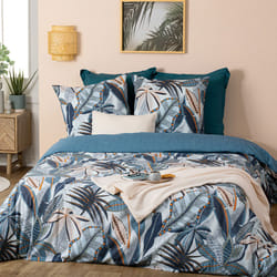 Parure de lit imprimée "Nikau", coton, bleu clair, 240x220 cm