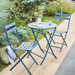 Hesperide - Table de jardin pliante ronde Greensboro pétrole 2 places en acier traité époxy - Hespéride