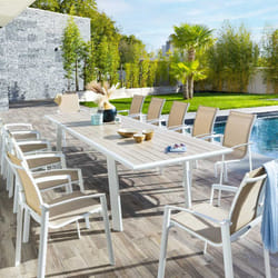 Table de jardin extensible Pavane lin & blanc 12 places en aluminium traité époxy - Hespéride