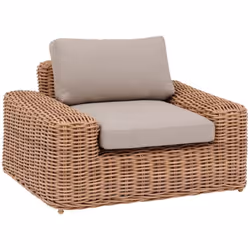 Description générale Fauteuil de salon de jardin 'Savinia Tahini' en aluminium traité époxy, idéal pour embellir votre espace ...