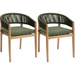Lot de 2 fauteuils de jardin Tevio vert olive en aluminium traité époxy et acacia - Hespéride
