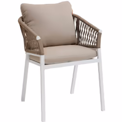 Description générale Le fauteuil de jardin Oriengo en mailles tressées, coloris taupe et blanc, est un choix élégant pour emb ...