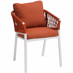 Description générale Le fauteuil de jardin Oriengo en mailles tressées de couleur brique et blanc, de la marque Hespéride, es ...