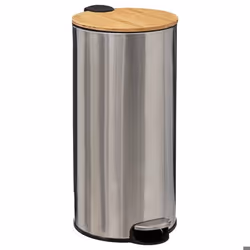 Five - Poubelle 30 Litres en Métal Inox et Couvercle en Bambou Unique