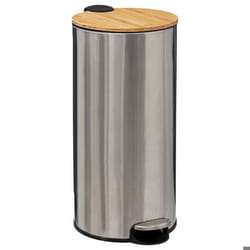 Five - Poubelle 30 Litres en Métal Inox et Couvercle en Bambou Unique