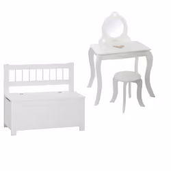 Banc coffre à jouets avec coiffeuse - Atmosphera - Blanc - Bois - Pour enfant - A monter soi-même