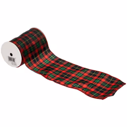 Guirlande de Noël Ruban motif Tartan Rouge et Vert 12 cm x 5 m - Feeric Christmas (-) Dimensions : Longueur 500 cm x largeur  ...