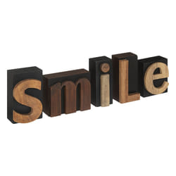 Mot déco "Smile", manguier, marron, H19 cm