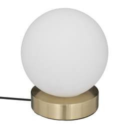 Lampe boule "Dris", verre et métal, blanc, H16 cm