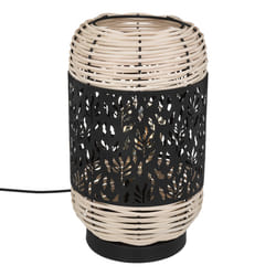 Lampe cylindre "Cosy", métal et rotin, noir, H30 cm
