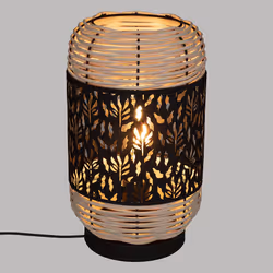 Lampe cylindre "Cosy", métal et rotin, noir, H30 cm