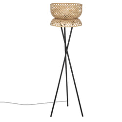 Lampadaire trépied "Suny", bambou et métal, noir, H145 cm