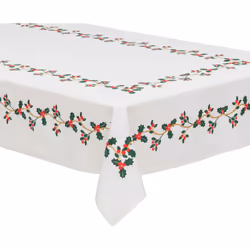 Nappe en Coton Blanc imprimé Houx et Baies rouges finition doré 140 x 240 cm - Feeric Christmas (-) Dimensions : L. 240 x l.  ...