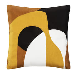 Coussin "Hary", motifs brodés, coton, jaune ocre, 45x45 cm
