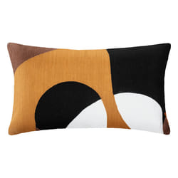 Coussin "Hary", motifs brodés, coton, jaune ocre, 30x50 cm