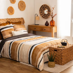 Parure de lit imprimée "Hana", percale, jaune ocre, 260x240 cm