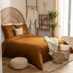 Parure de lit, percale, jaune ocre, 240x260 cm