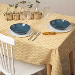 Nappe imprimée anti-tache "Soan", jaune ocre, 140x240 cm