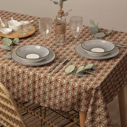 Nappe imprimée anti-tache "Kais", marron cannelle, 140x240 cm