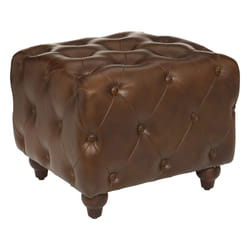 Pouf "Chester", bois et cuir, marron