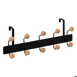 Patère - FIVE - 10 Crochets - Bois de cerisier - Métal noir - Fixation sans outils