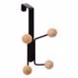 Patère - FIVE - 4 Crochets - Bois de cerisier - Métal noir - Fixation sans outils