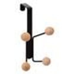 Patère - FIVE - 4 Crochets - Bois de cerisier - Métal noir - Fixation sans outils