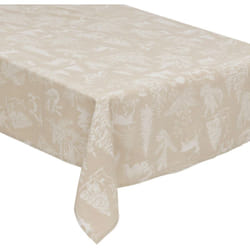 Nappe en Polycoton Beige aspect Jute Imprimé Animaux blanc 140 x 240 cm - Feeric Christmas